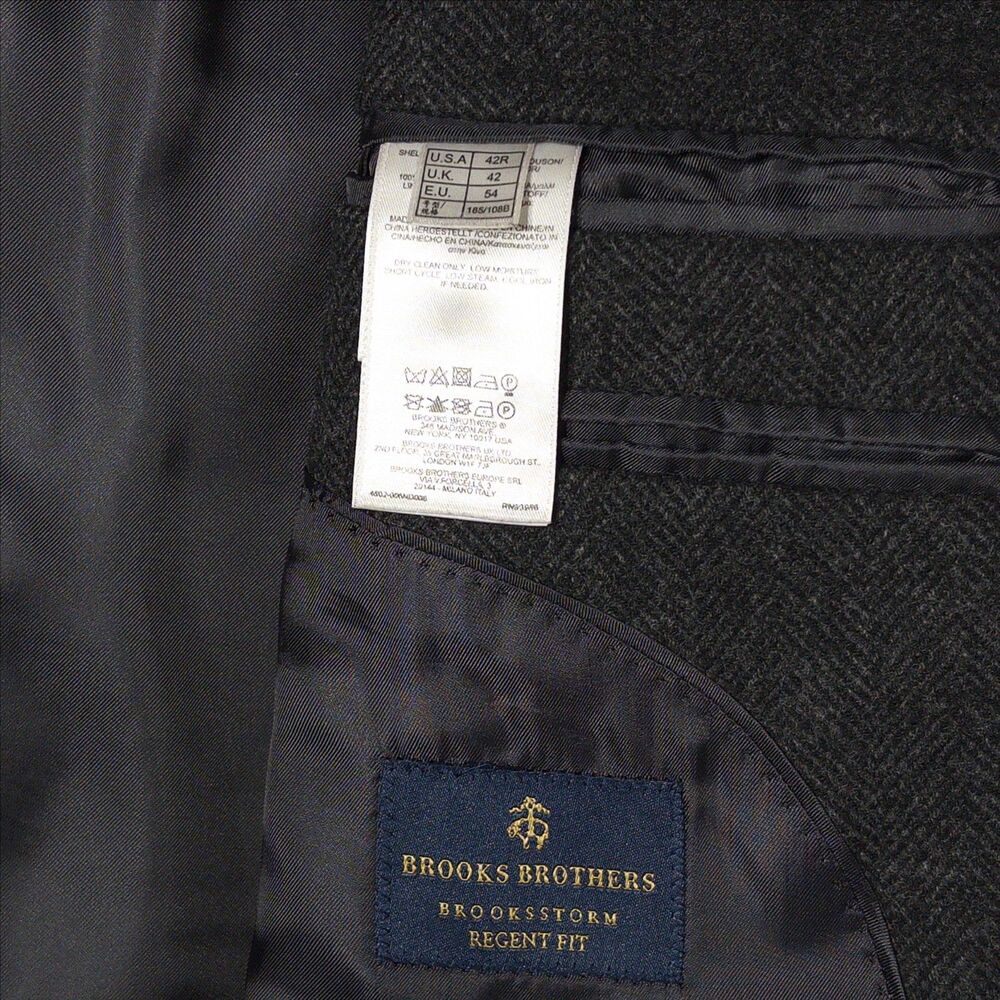 Brooks Brothers 100% Wool Black Dark Gray Brookstorm Short Town Coat Men 42R - Picture 6 of 8